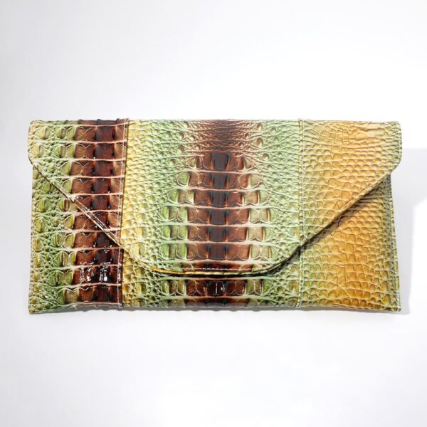 Oversize Green-Yellow Crocodile Clutch