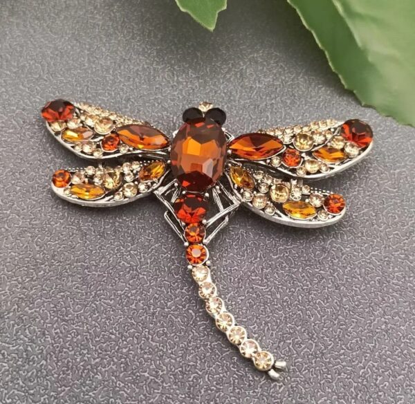 Rhinestone Dragonfly Brooch /color orange