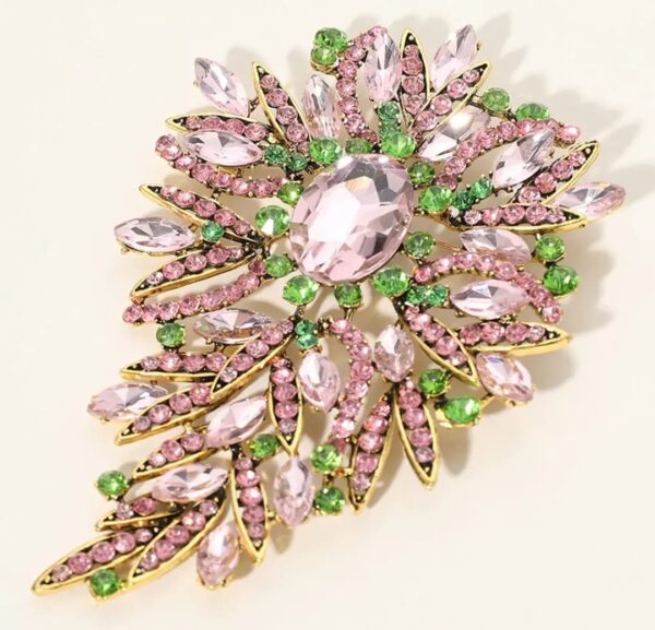 Pink & Green Glass Clustered Floral Embelished Brooch