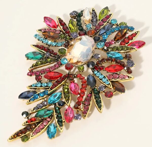 Multi-colored Glass Clustered Floral Embelished Brooch