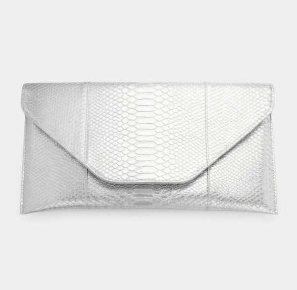 Oversize Silver Snakeskin Envelope Clutch