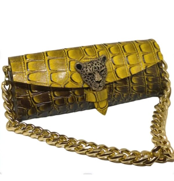Elegant Leopard Head Evening Chained Clutch
