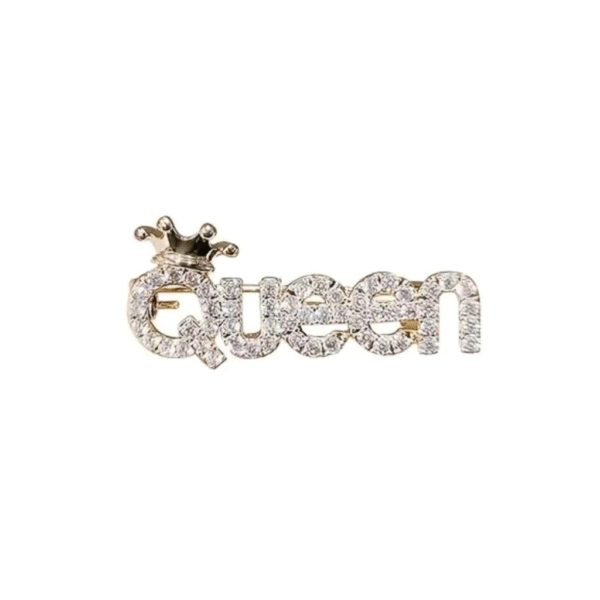 Gold Rhinestone Queen Brooch