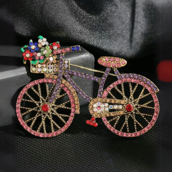 Pink Rhinestone Bicycle Brooch