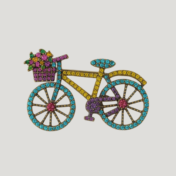 Blue Rhinestone Bicycle Brooch