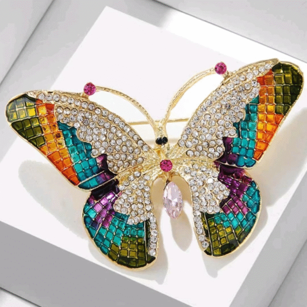 Vibrant Multicolor Rhinestone Butterfly Brooch
